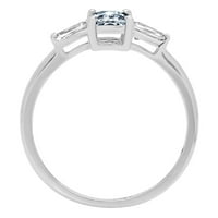 0. CT Sjajni smaragdni rez simulirani plavi dijamant 14k bijeli zlato Trokratni prsten s 4,75