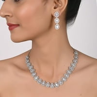 Jewels Cubic cirkonijski CZ Bijeli srebrni rodijum poljski prekrasni vjenčani indijski bollywood ogrlica