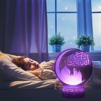 Garhelper Islam Eid Ramadan LED lampica, 3D Mjesec lampica s dodirnim bojama, Mubarak pokloni za kućni dekor, muslimani vjernici