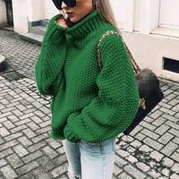 Zzwxwb džemperi za žene Žene Ležerne prilike čvrsti O-izrez pletenje dugih rukava pulover džemper zeleni