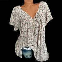 Majice za žene plus veličine kratkih rukava V-izrez cvjetna bluza za bluzu od pulr majica majica TEE