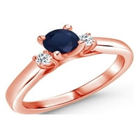 Gem Stone King 0. CT Round Blue Sapphire White Topaz 18K ruža pozlaćena srebrna ženska prstena za angažman
