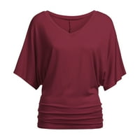 Žene Čvrsti TUSEL T košulje Top Deep V bluza iz vrata plus veličina crvena
