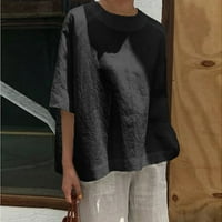 USMIXI ženske majice casual gumb dolje plus size mekani pamučni posteljina pulover na vrhu ljetne kratkih