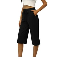 BDFZL ženske hlače Žena Trendovi džepovi za crtanje elastične struke čvrste kaprisu hlače crna xxxxl