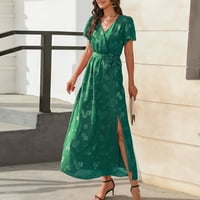 Ženska modna modna V-izrez Solid Boja Strappy Split Haljina s kratkim rukavima Dugi rukava, zelena m