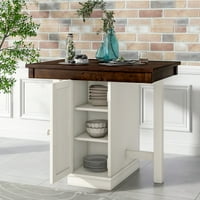 JS Seoska kontra visina stola za trpezarijski stol, kvadratni drveni stol sa slojevima podesiva polica za pohranu i vinski nosači za male prostore, bijeli