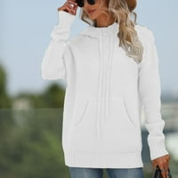 Ženska lagana čvrsta kapuljača pletene džempere nacrtane dukseve pulover dukseve sa džepom bijeli XL