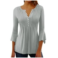 Ženski bluzes rukava plus veličina Bluza Čvrsti ženski plus košulje Henley Ljetni vrhovi Grey XL