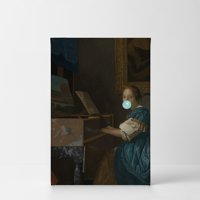 Dizajn nasmijela Johannes Vermeer's Remecepice Dama sjedi na djevičnoj teal plavoj mjehurići GUM Umjetničko