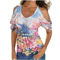 Odeerbi sa ramena ljetnih vrhova za žene klasične tuničke vrhove cvijeće bluza za bluzu Crewneck kratki