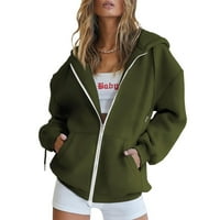 FSQJGQ Ženska moda Zip up hoodie vuče zimski pad jakne tinejdžerske djevojke slatka puna boja prevelika