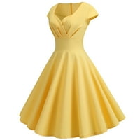 Gotyoou Summer haljina Žene Ljetne casual labave majice Haljine plaža V-izrez džepni rezervoar žuti