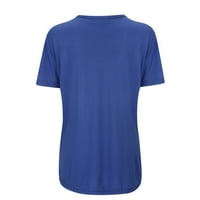 Majice za žene Ženska vintage tiskana Ležerna majica kratki rukav okrugli vrat Top bluza plava m