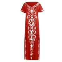 Ženske haljine kratki rukav maxi casual solid a-line V-izrez ljetna haljina crvena s