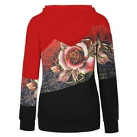 SunhillsGrace Dukserice za žene Splice patchwork cvjetni ispis dugih rukava s kapuljačom, pulover povremenog