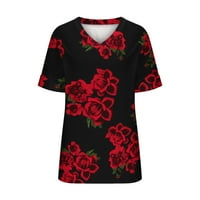 Aoksee Womens V izrez T majice Ljetni vrhovi kratki rukav cvjetni majica Ležerne prilike Split Tunic