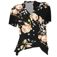 Majica Dyfzdhu za ženske majice za žene kratkih rukava s kratkim rukavima, modni casual v izrez labav