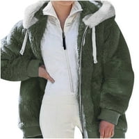 Ženski kaput sa kapuljačom od runa sa labavim plusom patentni zatvarač zime tople dugih rukava plišane
