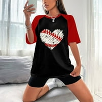 Fartey casual ljetni vrh za žene blok boja patchwork majice kratkih rukava labavi fit bejzbol srčani