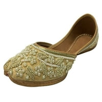 Ženska krema od zlata Ručno rađena Juti Punjabi Jutti Poklon za svoje žene Dizajner Ravne sandale SAD