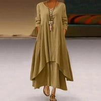 Wendunide Ljetne haljine za žene Ležerne prilike, puna haljina O-izrez dugi rukav nepravilni labav duga
