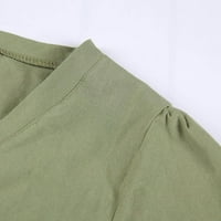 Loyisvidion Women Plus Veličina haljina za uklanjanje modnih žena labav V-izrez ljeto Čvrsti kratki rukav pamuk i posteljina haljina zelena 8