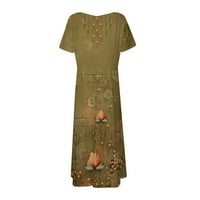 ROYLLELOVE Ljetna haljina Ženska ljetna casual moda retro Print kratki rukav V-izrez Swing haljina