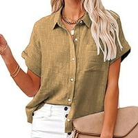 Dolkfu ženski gumb s kratkim rukavima dolje majice posteljina majica bluza reverl poslovni labav fit