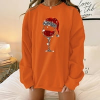Labakihah Hoodies za žene Žene Duklje dugih rukava Božićni tisak okrugli vrat Modni pulover narančasta