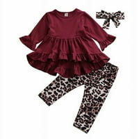 Dječja djeca Dječja djevojka Dječja odjeća Ruffle Tops Haljina Leopard Hlače Outfits postavljena godina