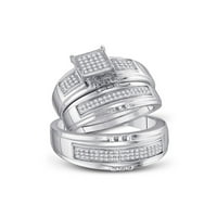 Čvrsta srebrna srebrna i njezina okrugla Diamond Podudaranje par tri prstena za brisanje prstena za
