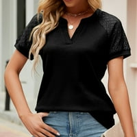B91XZ majice za žene Trendi ženski dugi rukav čipke casual labave bluze T majice Žene plus veličina vrhova crna, xxl