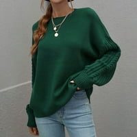 Smanjeni ženski džemper okrugli dekolte pulover džemper od pune boje labave kratke duljine dugih rukava