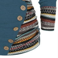 Geometrijska traka na ploči s kapuljačom s dugim rukavima Gumb za dugi rukav Top pulover za žene chmora