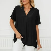 Ženski V-izrez Pleased vrhovi Ljetna bluza s kratkim rukavima, majice od pune boje crne m
