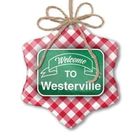 Božićni ukras zeleni znak Dobrodošli u Westerville Red Plaid Neonblond