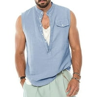 Polo majice za muške proljeće ljeto pamučne posteljine čistog boja casual tipke bez rukava na vrhu bluza