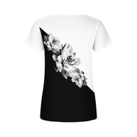 Ženske modne majice cvjetni tisak vrhovi kratkih rukava Tees Control Control odjeća za djevojčice U-izrez majica Pleat Flowy Tunic Bluuse crni XL Povrat