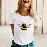 Ženske majice Ženski modni ležerni festival Honeybee tiskani okrugli vrat kratkih rukava Top bluza bijela