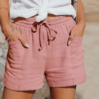 Ženske modne ležerne hlače visoke struke ravno-noga sportske casual labave kratke hlače Pink XL