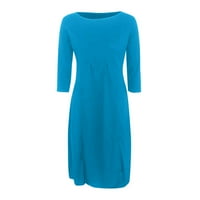 Haljina za žene, ženska ležerna čvrsta boja Srednja rukava velika ljuljačka visoka struka nebesko plave