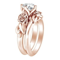 1. Carat okrugli oblik Moissinite i prirodni dijamantski ružin cvjetni prsten 14K čvrstog ruža zlatna