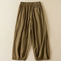 Ylioge ženske obrezirane hlače harem ravna čvrsta boja visoki struk Comfy pantalone lanene vrećaste