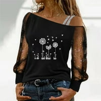 Košulje za žene Trendy grafička majica D Andelion tiskani mrežice dugih rukava čipkasti elegantna hladna majica za majicu Wevens Wemens