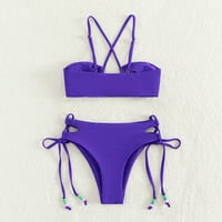 Ženska seksi pletenica Brazilska dva kupaći kostim solidni bikini setovi s tromorskim kravatom CONT