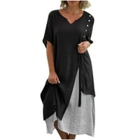 Dyegold ondresses za ženska Ležerna plaža - Maxi Boho haljina za žene V izrez kratki rukav plus veličine