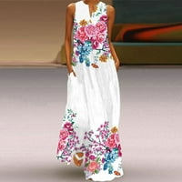 Tking modni ženski ljetni maxi haljina casual labava haljina bez rukava s džepovima prugasti cvjetni