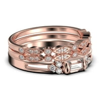 Klasični minimalistički 2. karatni baguette morgatit i dijamantni prsten za angažman, Split Shank vjenčani prsten u srebru od srebra sa 18k ružičastog zlata za oblaganje Prstena, trio prstenovi set