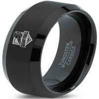 Tungsten košarkaški prsten za prsten za prsten za muškarce Žene Udobnost FIT Crni ošiljeni ivica četkani